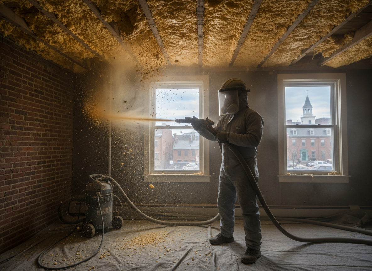 sand blasting spray foam insulation removal in Boston